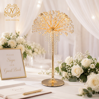 Ornement en cristal d'épine de mer dorée, rideau de perles lumineuses à télécommande alimenté par USB, support de fleurs en métal, centre de table de mariage