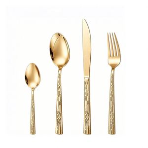 Ensemble de couverts de luxe en acier inoxydable, manche carré à rayures verticales, couteau, fourchette, cuillère, pour mariages, restaurants, hôtels - Product Image 1
