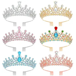 Luxury Alloy Rhinestone Birthday Party Tiaras For Women Hair Accessories Crystal Bridal Queen Crown Headband