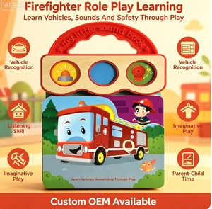 Livre sonore interactif pour enfants sur le thème des camions de pompiers, personnalisable (OEM), avec boutons à presser, livre audio éducatif pour l'apprentissage cognitif des tout-petits - Product Image 3