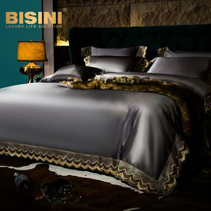 High-end <strong>Grey</strong> Embroidered Modern Bed Sheet Cover High-precision Silk <strong>Light</strong> Luxury Four Piece Set of Pure Cotton <strong>Bedding</strong> - Product Image 2