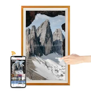 프로 32 인치 디지털 액자 FHD 대형 화면 디스플레이 나무 프레임 WiFi 벽 예술 개인 사진 Frameo APP를 통한 비디오
