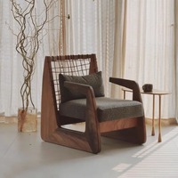 Fauteuil de loisirs vintage en bois massif avec dossier et accoudoirs en corde – Chaise d'appoint pour salon, balcon et bureau à domicile