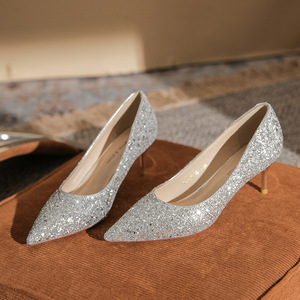 Zapatos de Novia con Tacón de Aguja y Punta Puntiaguda, con Cristales Brillantes, Zapatos de Boda de Tacón Alto de 5 cm y 8 cm, Tendencia de Moda Sólida - Product Image 3