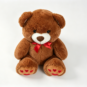 Customized Brown teddy bear plush, <b>Red</b> <b>bow</b> teddy bear, Heart paw teddy bear - Product Image 2