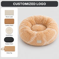 Maschinenwaschbares, langes, plüschiges, rundes Donut-Hundebett, beruhigendes Katzenbett, Kuschelbett mit rutschfester Unterseite und hohen Seitenwänden für den Winter