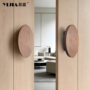 YIJIA Walnut Wood Oval Sliding Door Handle 9102 Touch Control Commercial Use - Product Image 3
