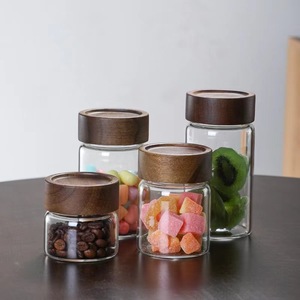 대형 투명 아카시아 나무 뚜껑 유리 저장 용기 나사형 입구 주방 밀폐 유리 용기 유리병 세트 - Product Image 3
