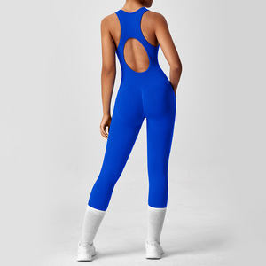 <span class=keywords><strong>Traje</strong></span> de Yoga de una pieza de alta elasticidad de estilo americano europeo para mujer, <span class=keywords><strong>traje</strong></span> deportivo de Fitness con espalda hueca ajustada para verano - Product Image 6