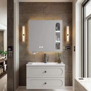 Precio bajo Venta Moderno Lavabo de cerámica de acero inoxidable Montado en la pared Espejo LED Baño Tocador Hotel Apartamento - Product Image 1