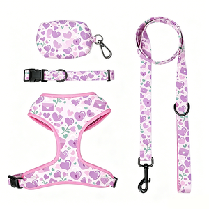Zopet OEM/ODM Personalized Pet Soft Padded Polyester Print Pattern Dog Harness Set Pet Harness Collar Leash Manufacturer