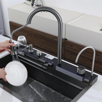 Évier de cuisine intelligent en acier inoxydable SUS304 à affichage numérique LED multifonctionnel et cascade, haute performance, vente chaude
