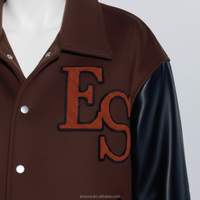 Veste de baseball à revers de style ample avec logo et motif personnalisés ES, style vintage, en cuir et coton, veste pour homme avec broderie