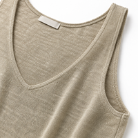 Débardeur en tricot pour femme en mélange coton-lin, col en V, léger, sans manches, style camisole, crop top, vêtement décontracté d'été