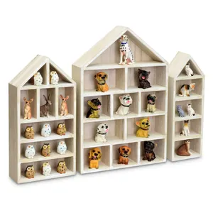 Haus förmige Holz Shadow Cubby Box Display Regal Toy Organizer Aufbewahrung Shadow Box für Mini Spielzeug Figuren, 3er Set, Wash White