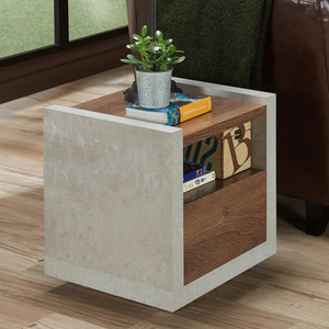 Mesita de noche interior de hormigón de estilo minimalista moderno con armario de almacenamiento de madera - Product Image 2