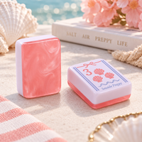 Jeu de Mahjong en Acrylique Double Couche, Tuiles de Jeu en Forme d'Hortensia, Bleu Pastel Doux et Violet Nacré, Cadeau de Pendaison de Crémaillère, Pièces de Décoration de Table