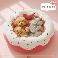 Lit pour chat en tissu en forme de beignet, maison douillette pour animaux de compagnie avec couvercle, portable, chaleur toute saison pour un sommeil profond des chats, lavable, lit portable pour chien