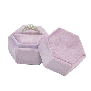 Small portable vintage pink velvet ring display box mini hexagon velvet jewelry wedding ring packaging box private label