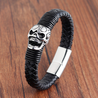 Bracelet à breloques vintage en acier inoxydable style punk avec crâne, unisexe, logo personnalisé au laser, fermoir magnétique, cadeau