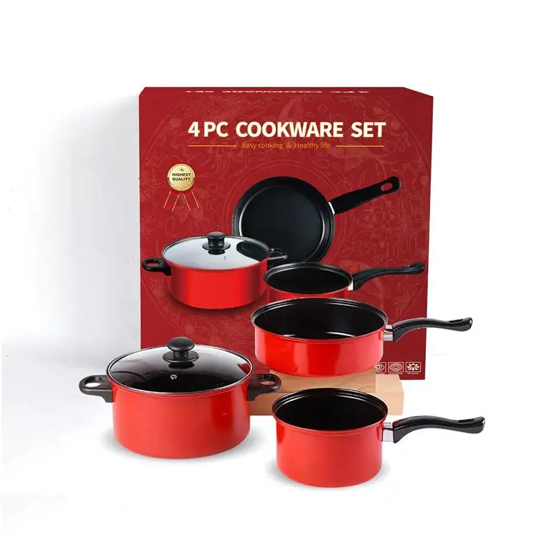 3 Stuks Rode Non Stick, Carbon Staal Kichen Ware Koken Kookgerei Sets Koken Voor Hotel Gebruik/