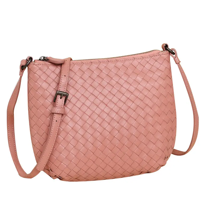 High Quality Fashion Casual Soft Leather Sheepskin Woven Woman's Bag Solid Color Crossbody Tote Bag