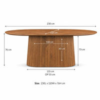 Table à manger ovale en bois moderne, écologique et imperméable, avec base côtelée et capacité pour six personnes, pour usage domestique.