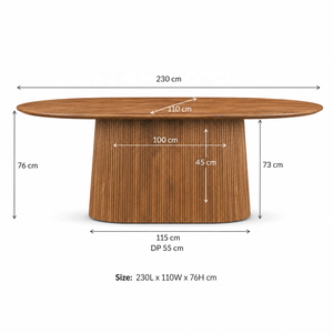 Mesa de Comedor Ovalada de Madera Moderna, Ecológica e Impermeable, con Base Acanalada y Capacidad para Seis Personas, para Uso en el Hogar - Product Image 6