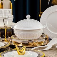 Service de vaisselle en porcelaine fine Roman Relief, compatible micro-ondes et lave-vaisselle, pour la maison, les restaurants et les banquets de mariage