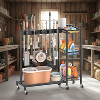 Rangement pour outils de nettoyage de jardin avec roues Balai de cour Triage de garage Support de rangement mobile