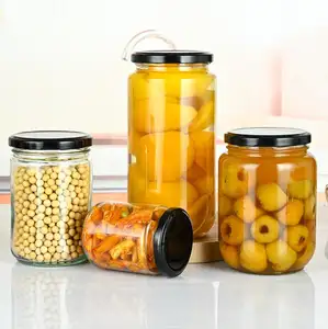 Wholesale Cylinder Straight Side Round 16oz 32oz Glass Food Storage Honey Jars Glass Jars with Metal Lids