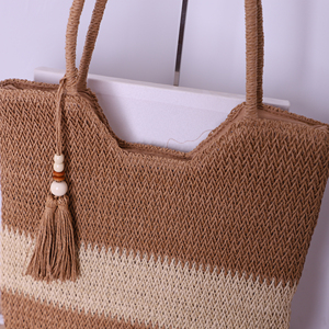 Enkele Grote Capaciteit Papieren Touw Geweven Strotas Tote Vrije Tijd Holle Vakantie Strand Schoudertas - Product Image 4