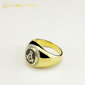 تصميم مخصص عالي الجودة تصنيع المعدات الأصلية ODM مصنوع من النحاس الأصفر 14k مطلي بالذهب خاتم ماسوني مجوهرات رجالية تشيكوسلوفاكيا ترصيع يدوي الصنع من الشركة المصنعة عبر الإنترنت - Product Image 5