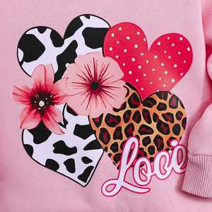 สไตล์ลำลอง อบอุ่นและสบาย ลายเสือดาว ลายวัว ลายหัวใจ ลายดอกไม้ กราฟิกความรัก เสื้อฮู้ดแขนยาว ชุดกางเกงสำหรับเด็กผู้หญิง - Product Image 4