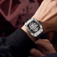 Montre automatique squelette tonneau pour homme, de luxe, en forme de baril de vin, mécanique, étanche, sportive, OEM