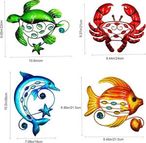 Décoration murale poisson en métal, tortue <span class=keywords><strong>de</strong></span> <span class=keywords><strong>mer</strong></span> et crabe Art <span class=keywords><strong>salle</strong></span> <span class=keywords><strong>de</strong></span> <span class=keywords><strong>bain</strong></span> décor dauphin décoration murale ferme et art mural extérieur coloré - Product Image 2