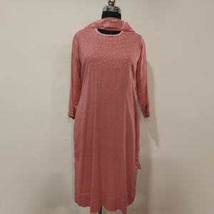 Pink Modest Abaya <b>Dress</b> <b>Long</b> Sleeve Embroidered Muslim Evening <b>Dress</b> Loose Fit <b>for</b> <b>Eid</b> Ramadan - Product Image 1