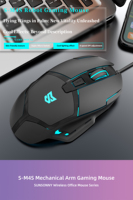 SUNSONNY S-M4S Souris de jeu filaire avec capteur A704F, 7200DPI, 4 vitesses réglables, 6 touches programmables, 10M clics pour PC portable