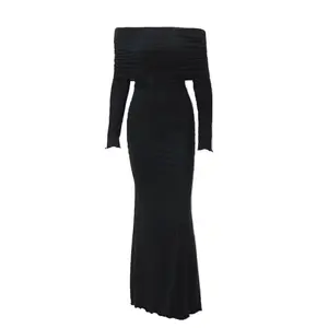 Ins Elegant Design Womens Sexy One-Shoulder Party Temperament Slim Long Dress Clothing For Lady