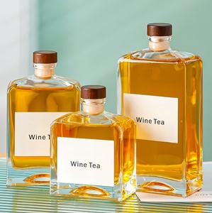 Bouteille en verre carrée vide personnalisable avec bouchon, 250 ml, 375 ml, 500 ml, pour jus, lait, boisson, thé, <span class=keywords><strong>gin</strong></span>, spiritueux, liqueur, whisky, vin de fruits - Product Image 1