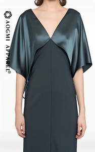 Abito ecologico da donna di alta moda di alta moda stile mantello in raso con scollo a V lungo a trapeazione - Product Image 5