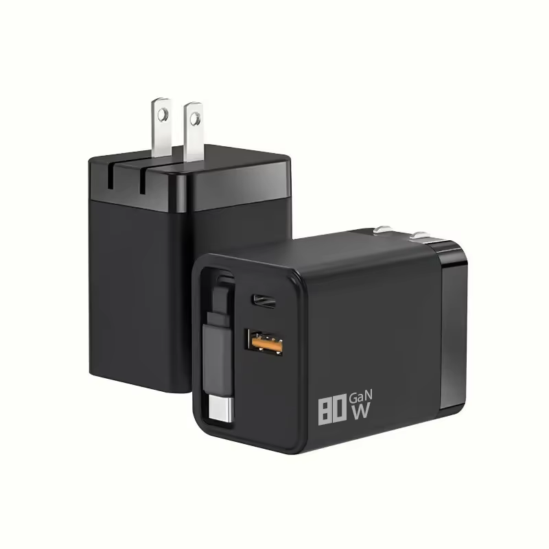 Адаптер быстрой зарядки 80 Вт, адаптер США ЕС Великобритании, двойной USB + Type C, зарядное устройство с выдвижным кабелем для передачи данных типа C, адаптер питания, зарядное устройство для телефона