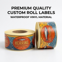 Étiquettes personnalisées en rouleau, autocollants en vinyle imperméables, résistants à l'huile de poisson et à la saumure, conçus pour l'emballage des boîtes de hareng en conserve