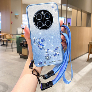 Housse transparente Airbag anti-chute pour Honor Magic 8Lite/8Pro/X9D/X7D/X70/400Smart Gradient Elegant Fashion Flower Lanyard Cover - Product Image 5