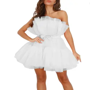 女式露肩无袖晚礼服，蓬松短裙舞会中长裙 - Product Image 1