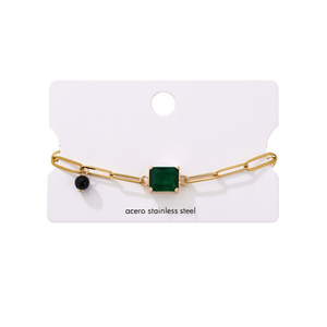 Pulsera de Acero Inoxidable con Piedra Verde Cuadrada y Cadena Dorada, Joyería de Moda para Mujer - Product Image 2