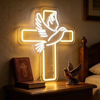 Enseigne néon LED de foi chrétienne avec motif croix, colombe sainte et Jésus, décoration murale religieuse personnalisée pour intérieur et fêtes
