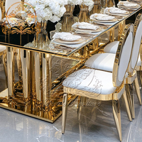 Nouvelle Arrivée 2025 – Table de Banquet Moderne en Acier Inoxydable et Verre Trempé Doré pour Événements Extérieurs, Hôtels et Mariages