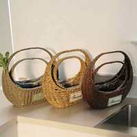 Panier à fleurs en rotin écologique et durable avec poignée pour salon moderne minimaliste, table à manger, décoration d'intérieur multifonctionnelle