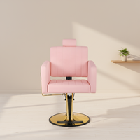 Fauteuil de barbier hydraulique rose moderne avec dossier et repose-pieds réglables pour services professionnels de coiffure en salon